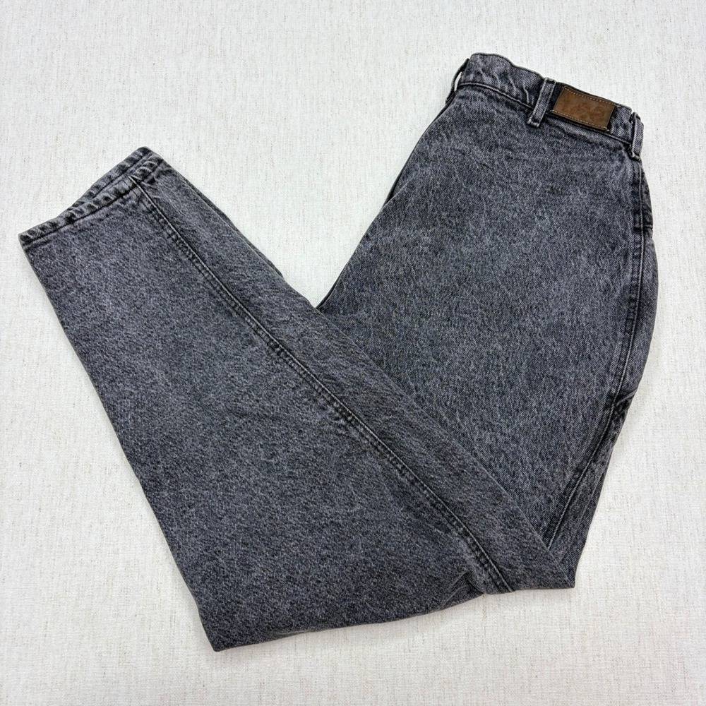 Vintage 80s Lee High Waisted Pleated Acid Wash Black Tapered Jean 18W Made N USA